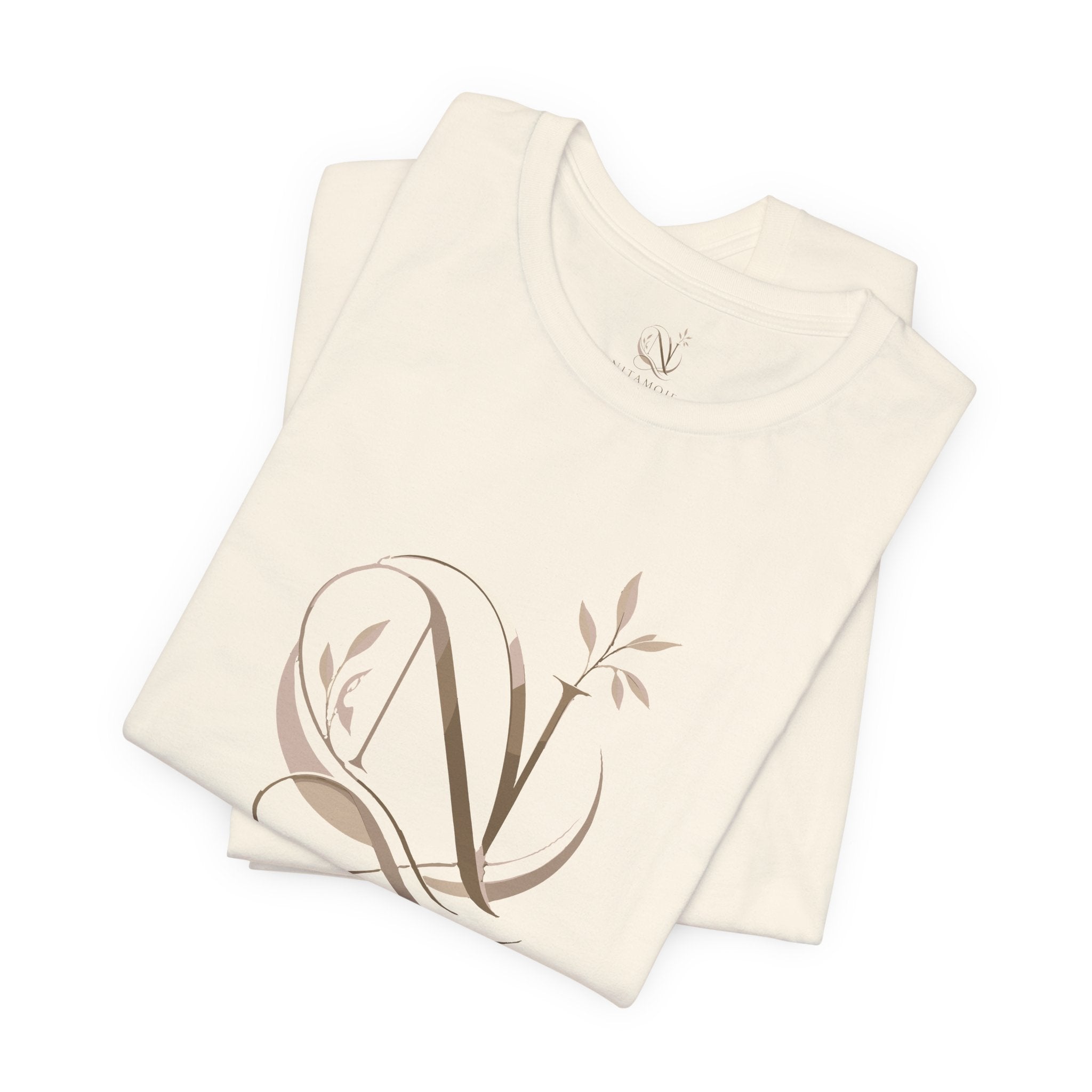 NITAMOJE Monogram Logo Tee — Elegant Botanical Letter N T-Shirt