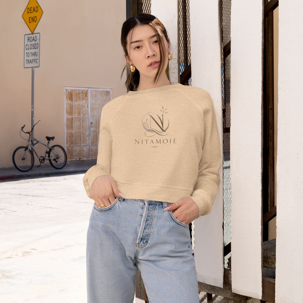 Cropped Fleece Pullover — Minimal Neutral Logo Sweatshirt for Women