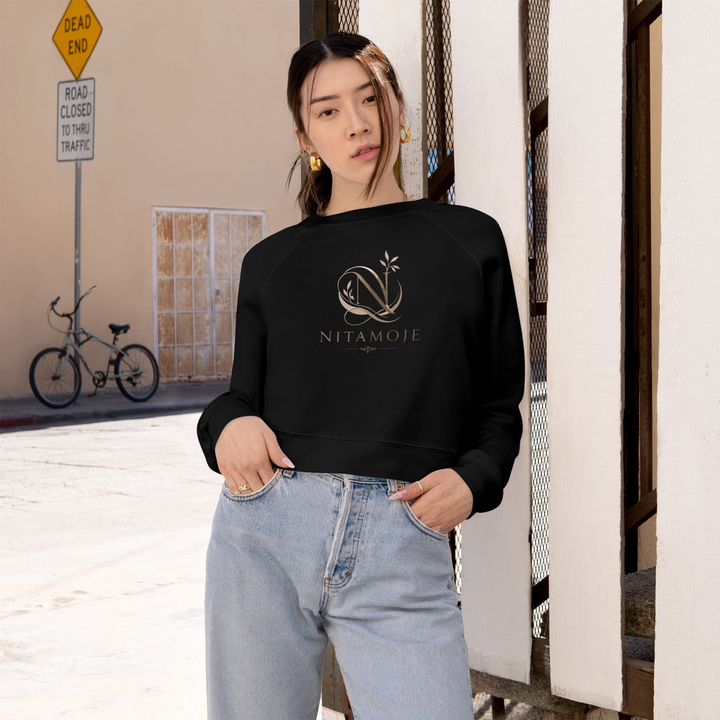 Cropped Fleece Pullover — Minimal Neutral Logo Sweatshirt for Women