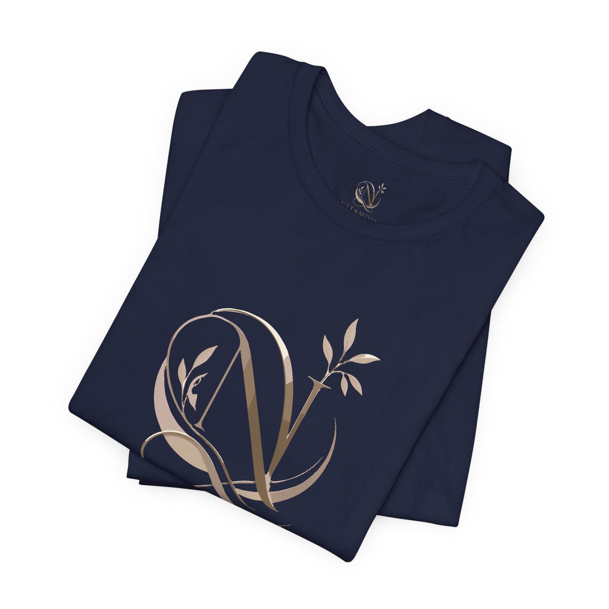 NITAMOJE Monogram Logo Tee — Elegant Botanical Letter N T-Shirt