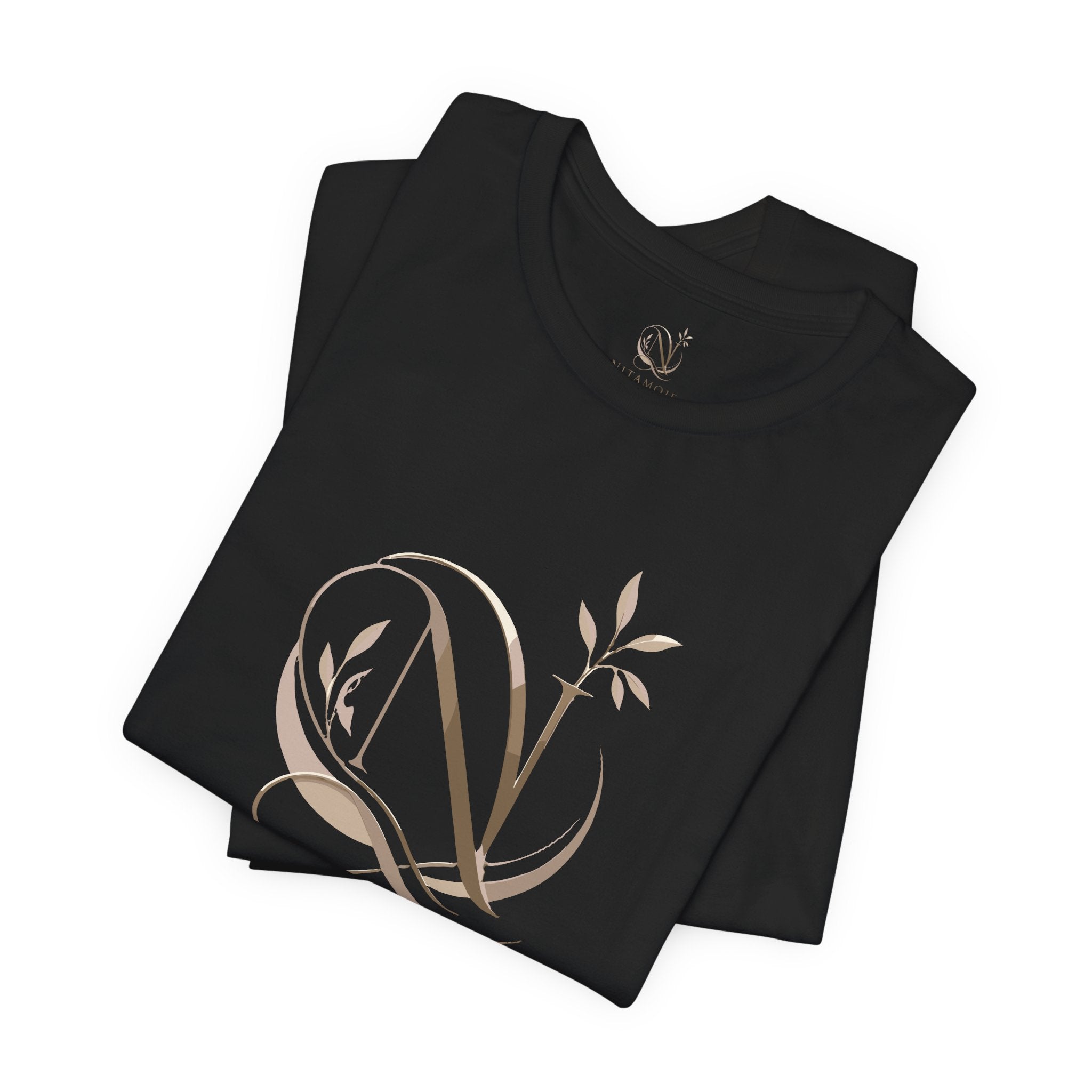 NITAMOJE Monogram Logo Tee — Elegant Botanical Letter N T-Shirt
