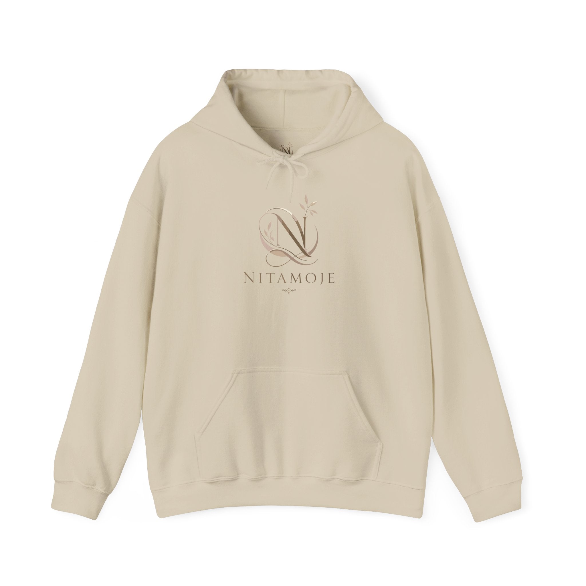 NITAMOJE Floral Monogram Hoodie — Elegant Neutral Logo Pullover