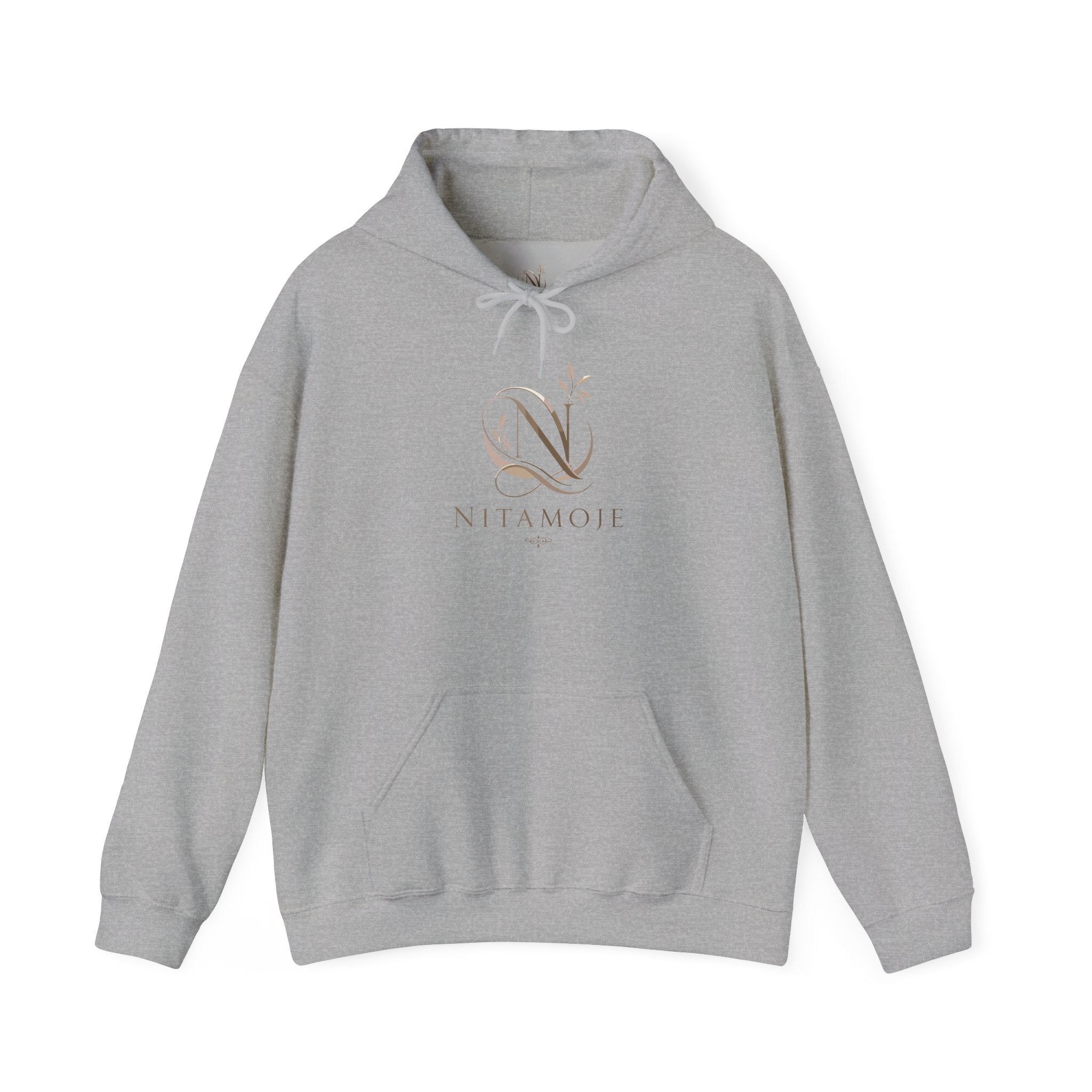 NITAMOJE Floral Monogram Hoodie — Elegant Neutral Logo Pullover