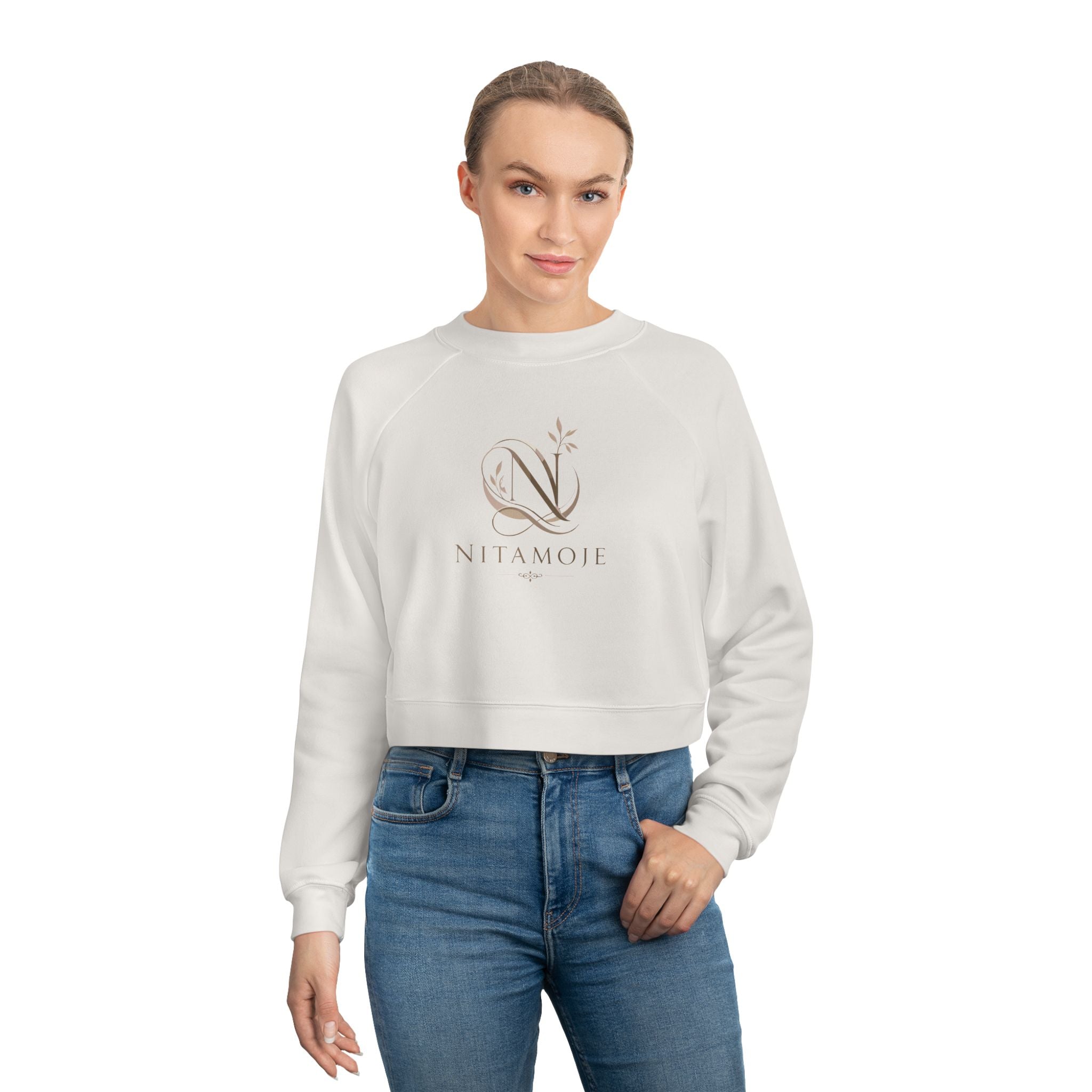 Cropped Fleece Pullover — Minimal Neutral Logo Sweatshirt for Women