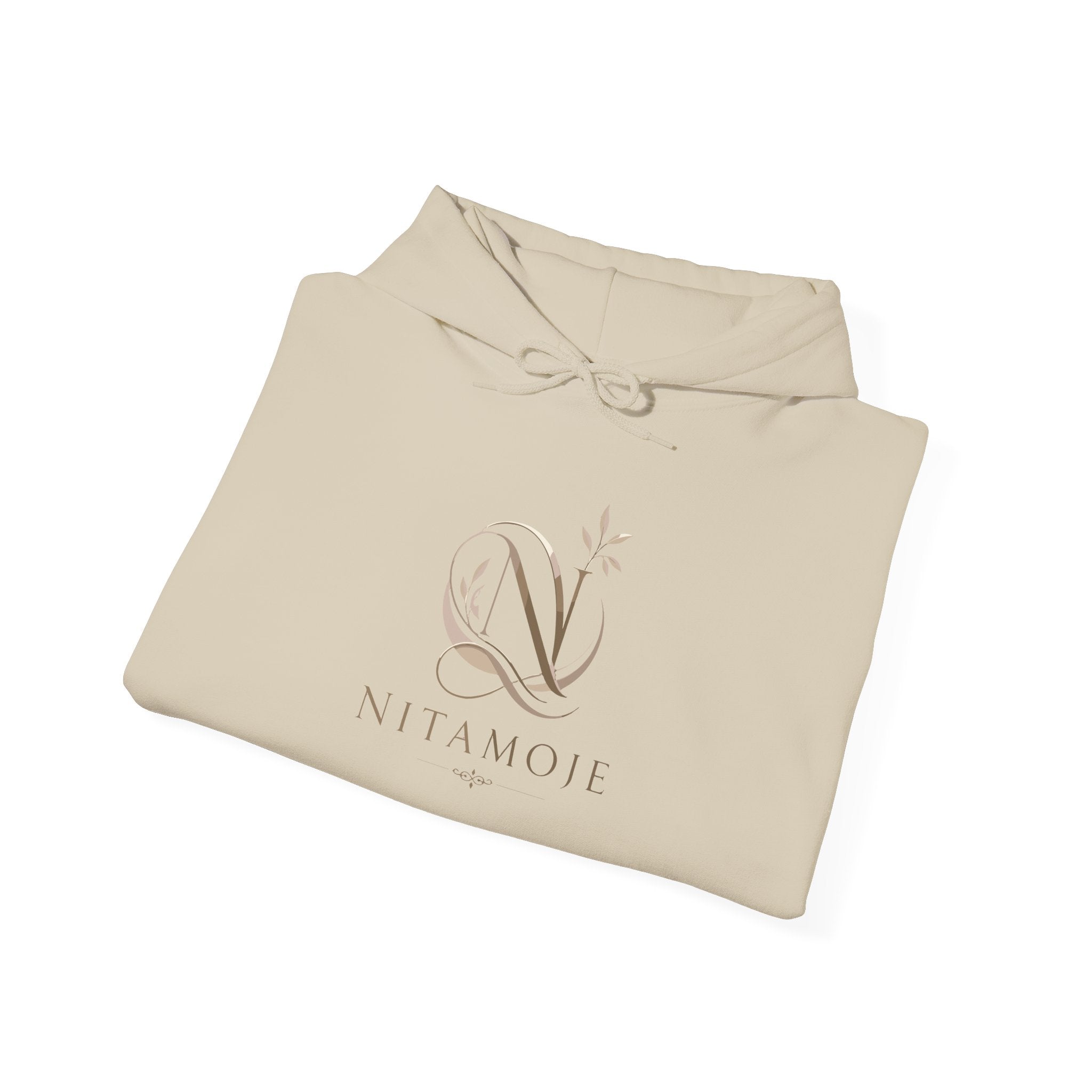 NITAMOJE Floral Monogram Hoodie — Elegant Neutral Logo Pullover