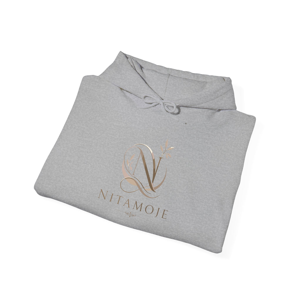 NITAMOJE Floral Monogram Hoodie — Elegant Neutral Logo Pullover
