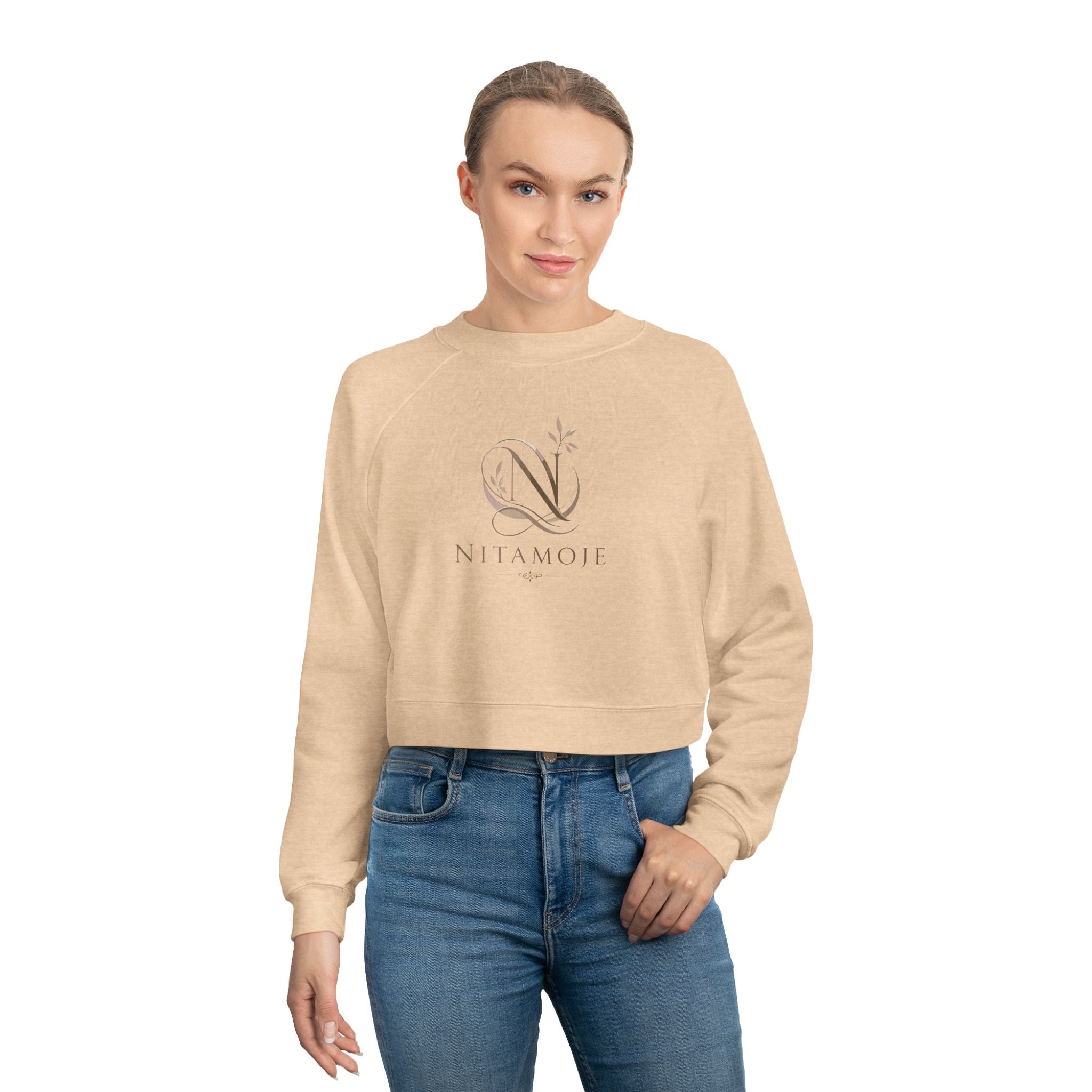 Cropped Fleece Pullover — Minimal Neutral Logo Sweatshirt for Women