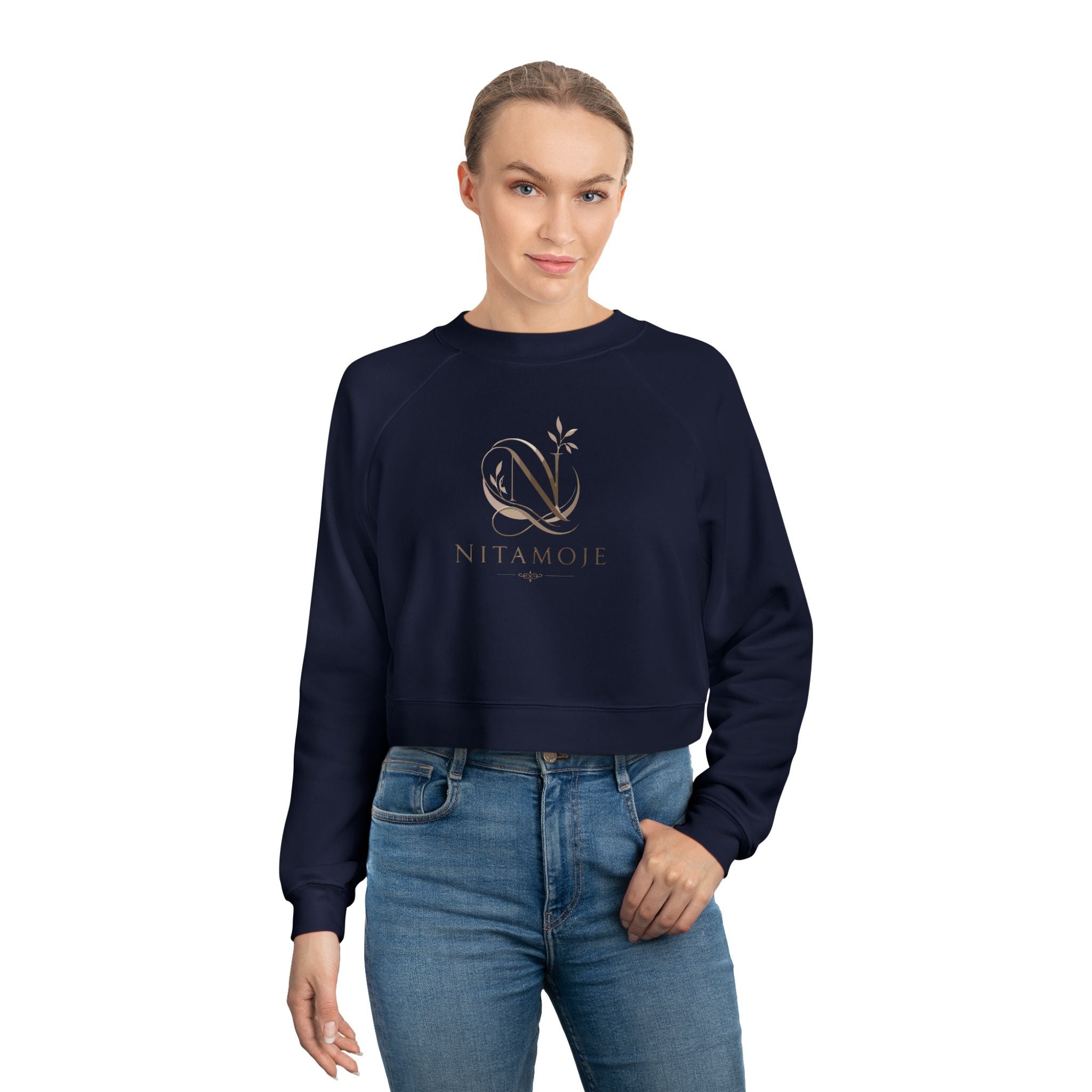 Cropped Fleece Pullover — Minimal Neutral Logo Sweatshirt for Women