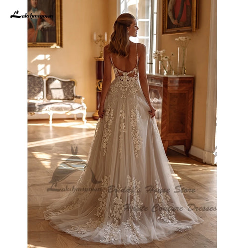 Champagne Boho Lace Beach Bridal Gown