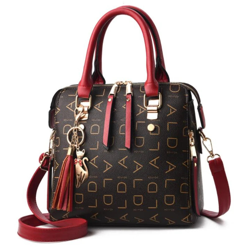 English Letter PU Leather Tassel Handbag