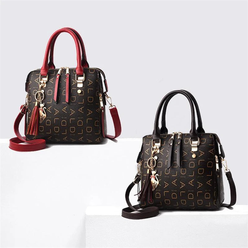 English Letter PU Leather Tassel Handbag