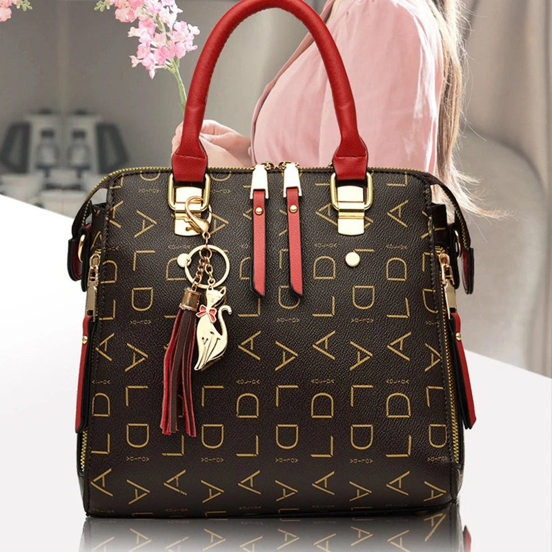 English Letter PU Leather Tassel Handbag