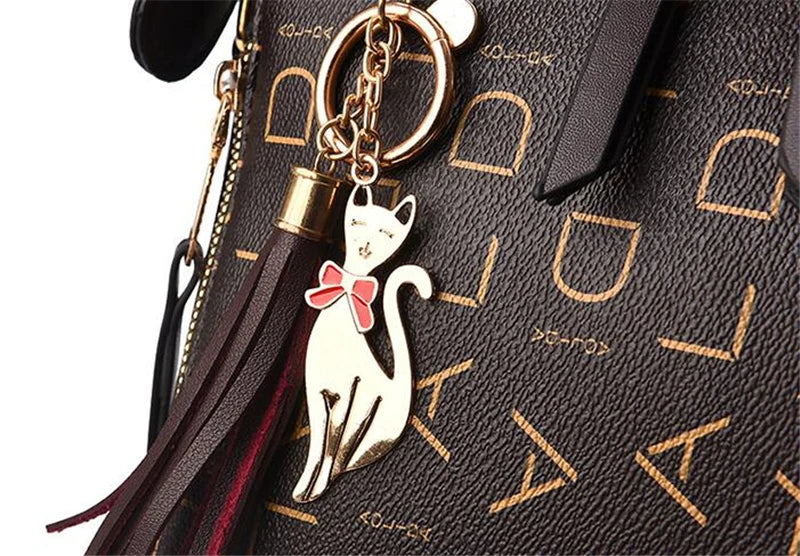 English Letter PU Leather Tassel Handbag