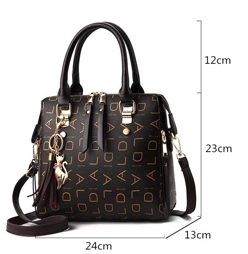 English Letter PU Leather Tassel Handbag
