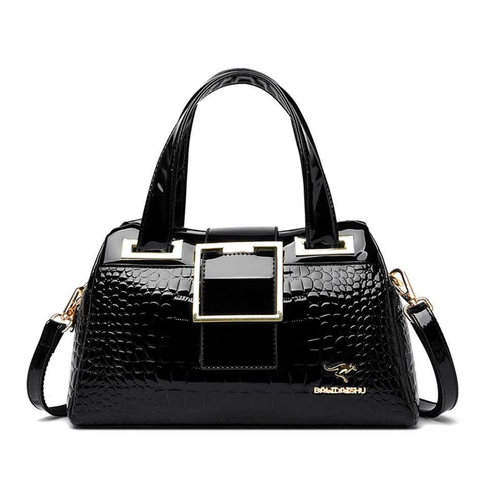 2-Layer Large Capacity Crocodile Pattern Boston Bag