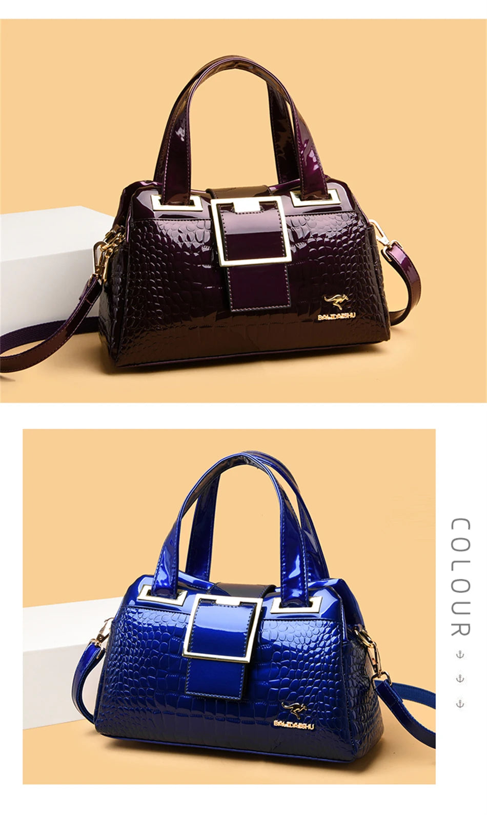 2-Layer Large Capacity Crocodile Pattern Boston Bag