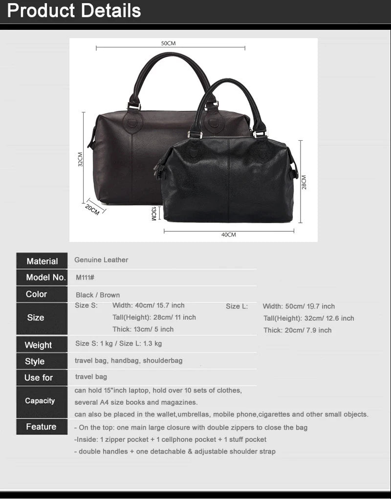 Fashion Genuine Leather Travel Duffle Bag