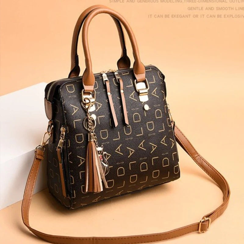 English Letter PU Leather Tassel Handbag