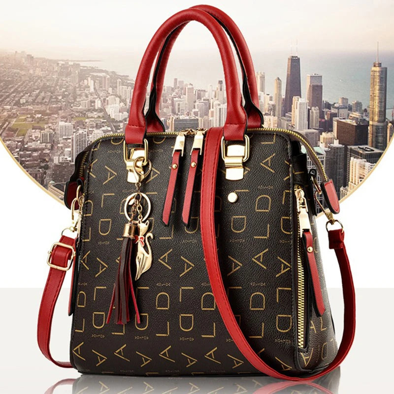 English Letter PU Leather Tassel Handbag