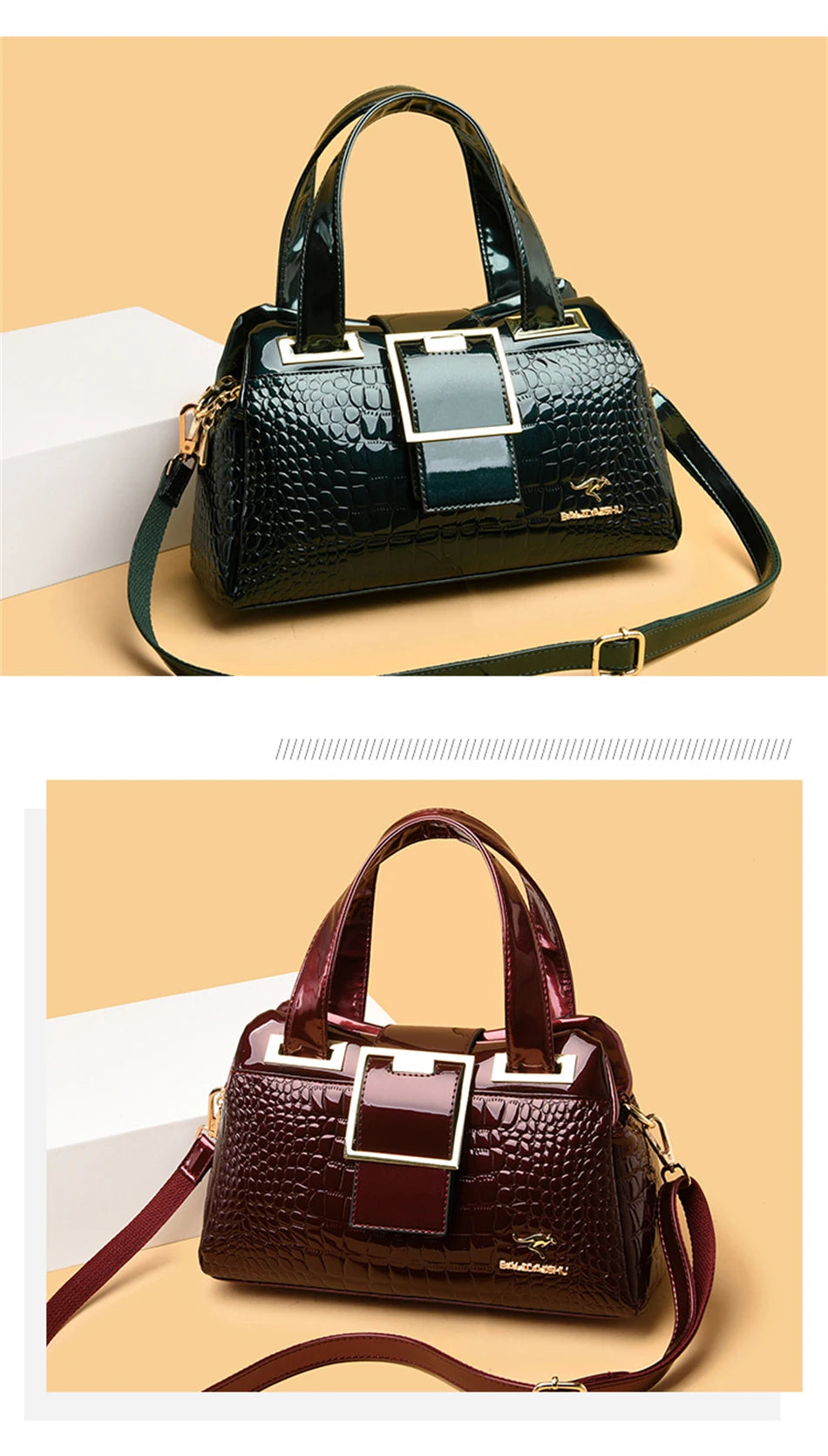 2-Layer Large Capacity Crocodile Pattern Boston Bag