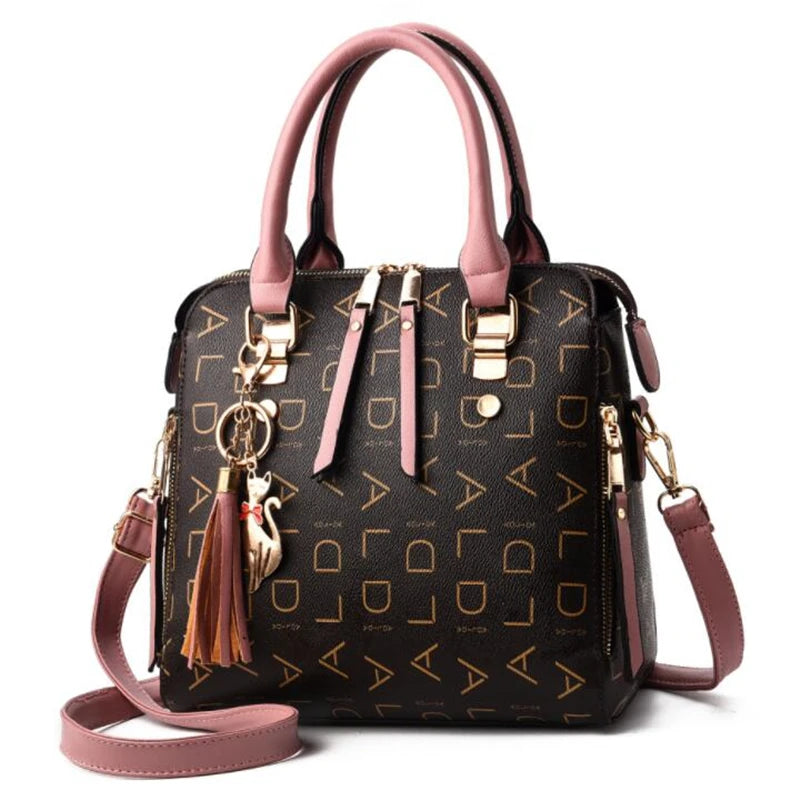 English Letter PU Leather Tassel Handbag