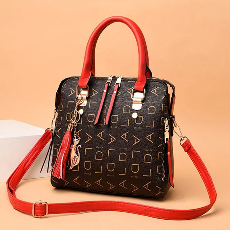 English Letter PU Leather Tassel Handbag
