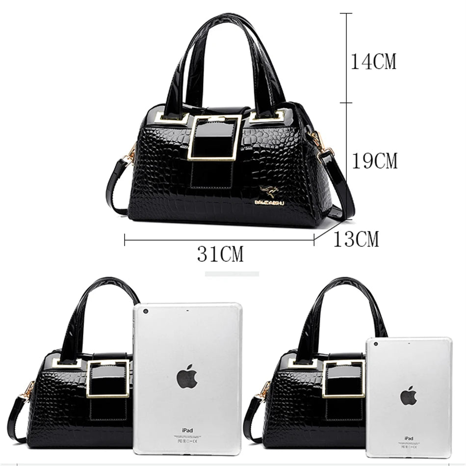 2-Layer Large Capacity Crocodile Pattern Boston Bag