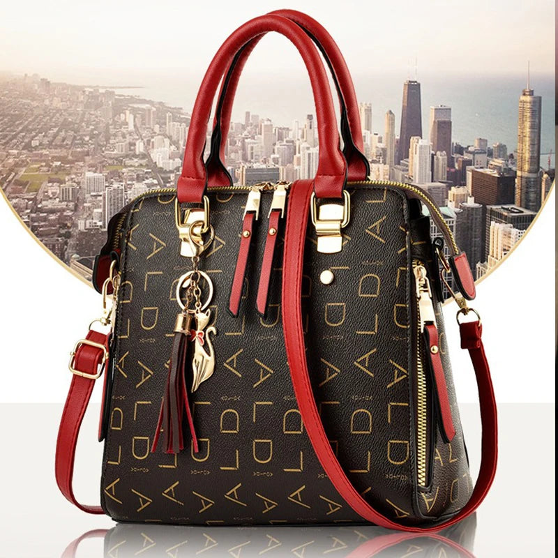 English Letter PU Leather Tassel Handbag