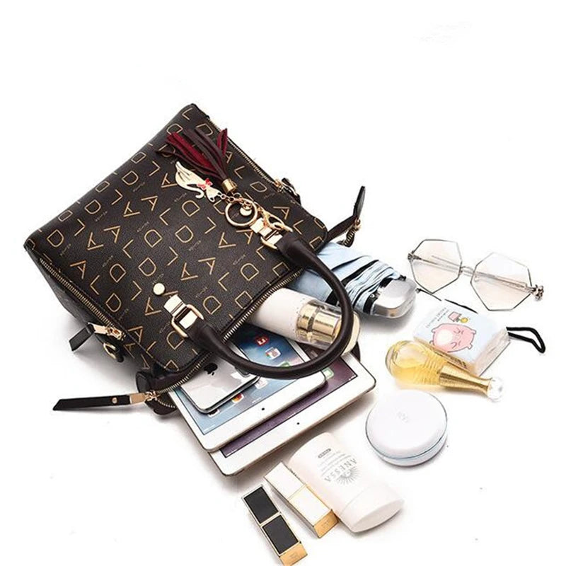 English Letter PU Leather Tassel Handbag