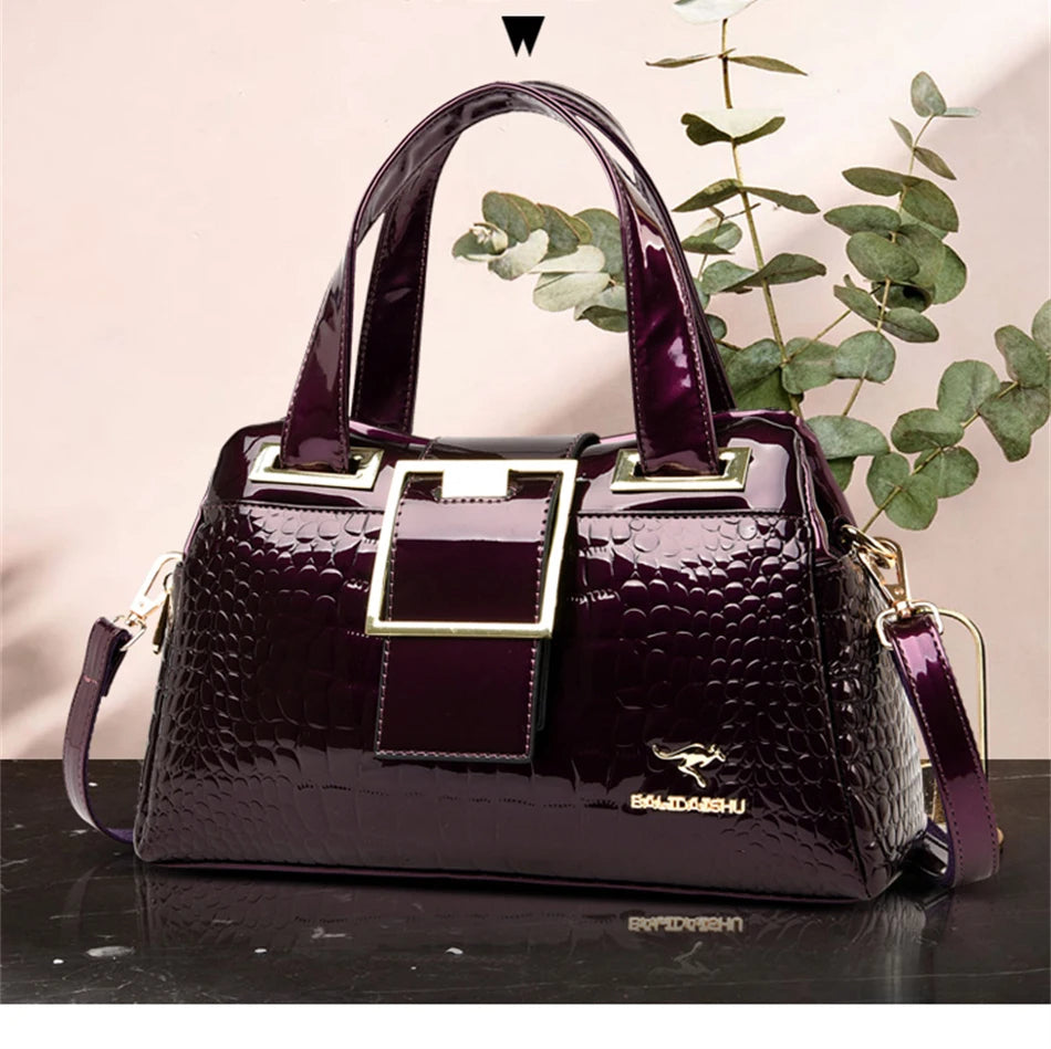 2-Layer Large Capacity Crocodile Pattern Boston Bag