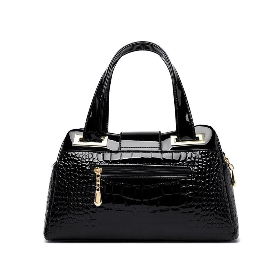 2-Layer Large Capacity Crocodile Pattern Boston Bag