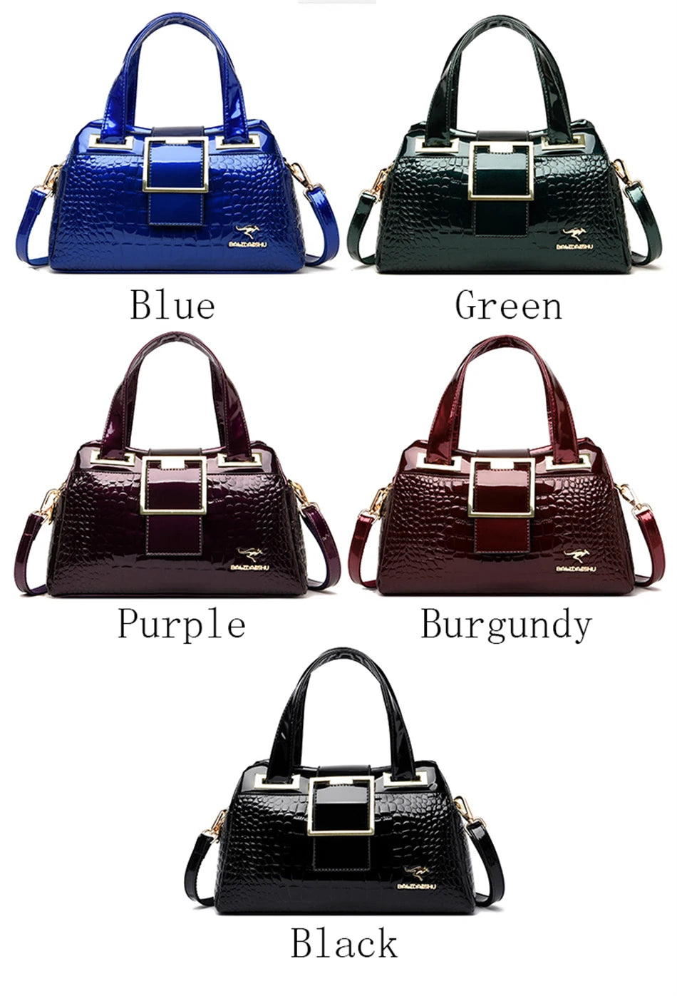 2-Layer Large Capacity Crocodile Pattern Boston Bag
