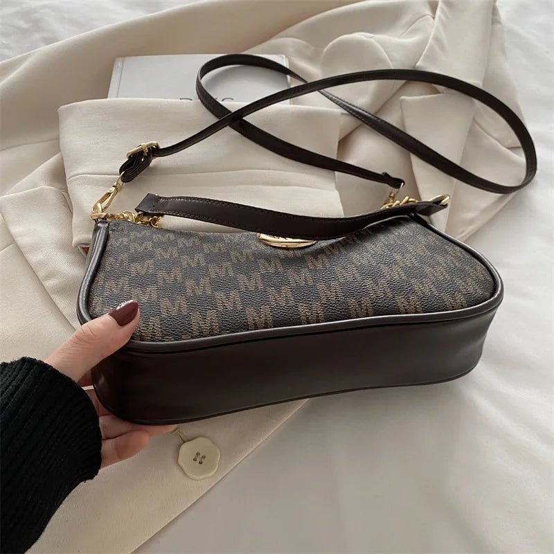 Vintage Style Handbag Crossbody Bag, Gold Letter 'M' Design Pu Leather Shoulder Messenger Bag, Synthetic Leather Tote Bag, Purse - Nitamoje