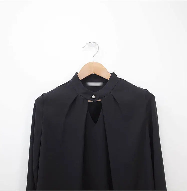 Solid Blouses Women Chiffon Shirts Long Sve flattering Hollow chic All-match Basic Spring Summer Tops Thin Chic Elegant Female Ins