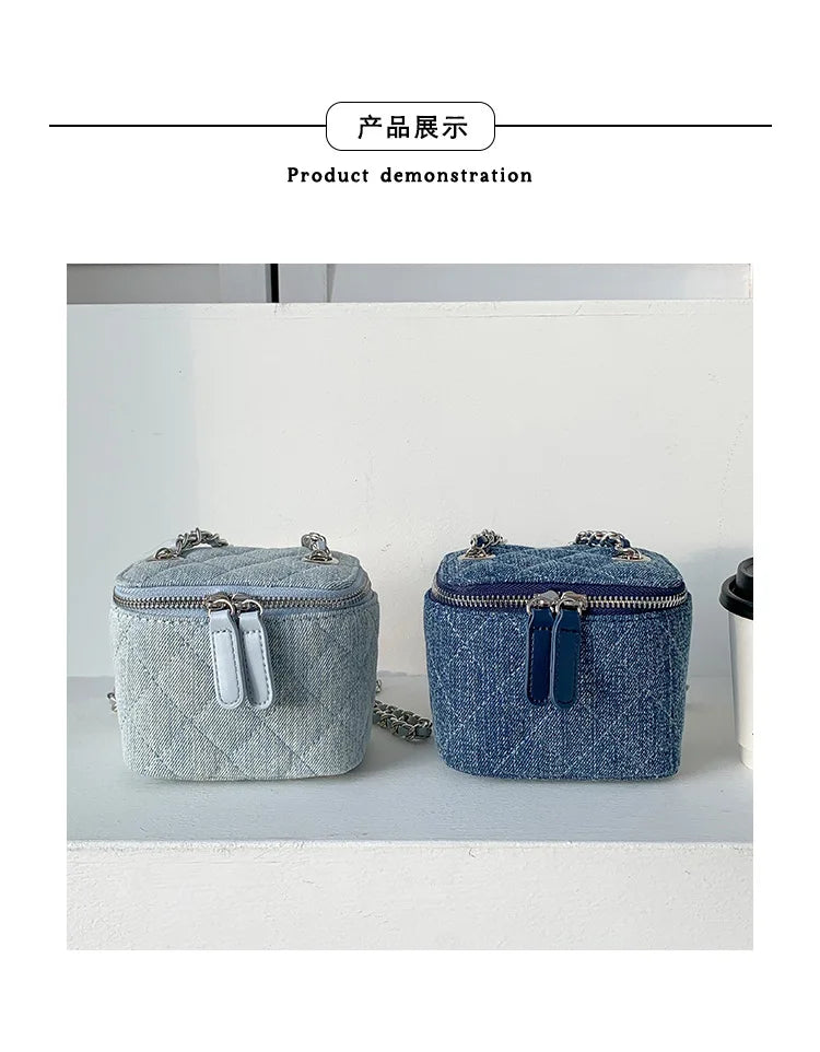 Mini Denim Chain Box Crossbody Bag