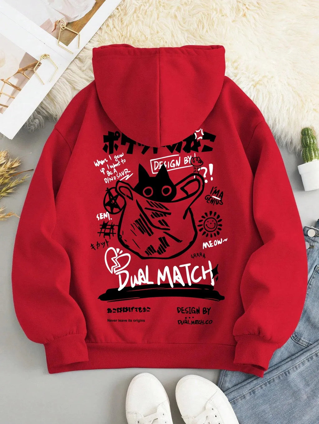 Japan Style Black Cat Hoodie Men Women Outdoor Street Casual Fashion Sport Cartoon Longsve Adult Autumn Winter Sweatshirt Top