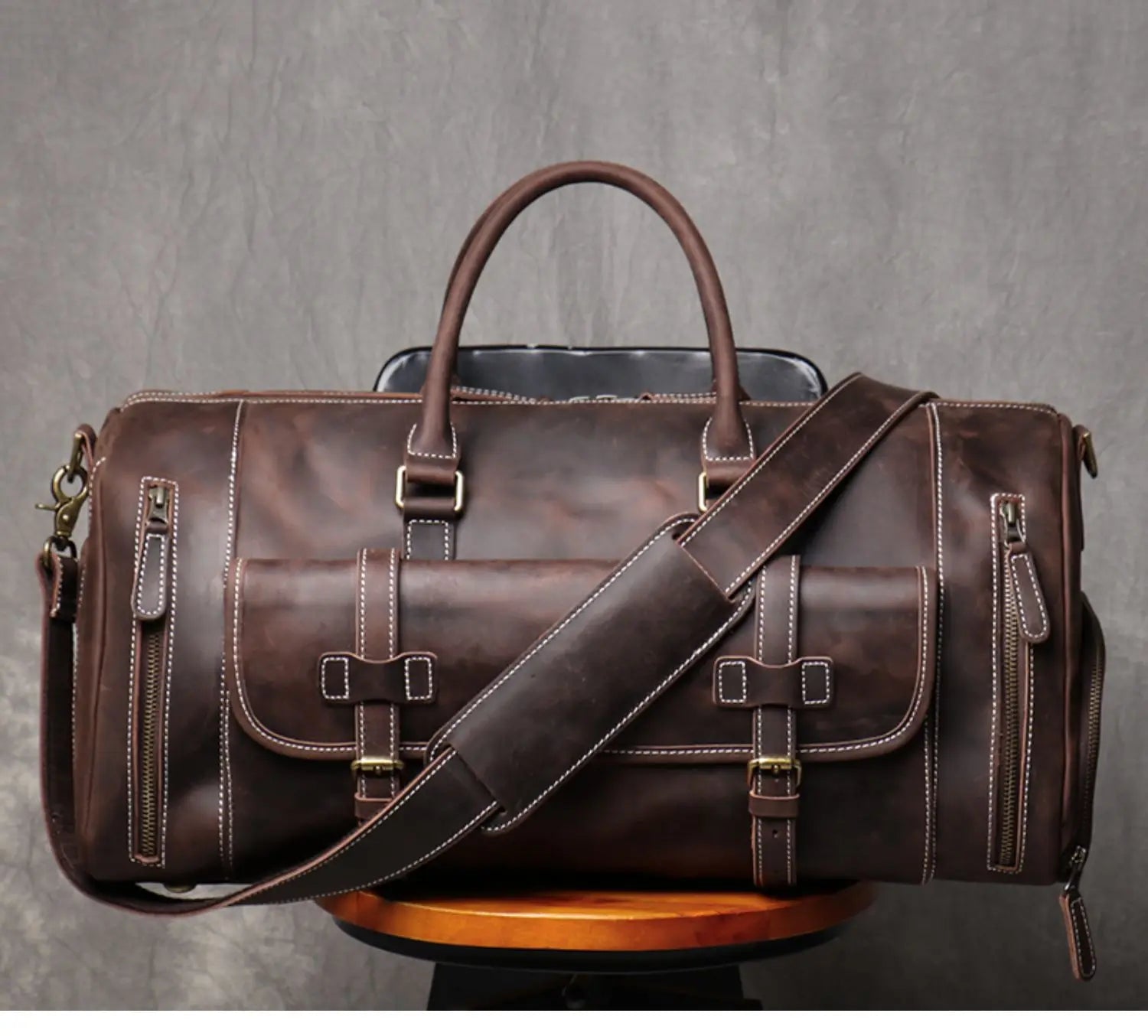 Vintage Crazy Horse Leather Duffle Bag