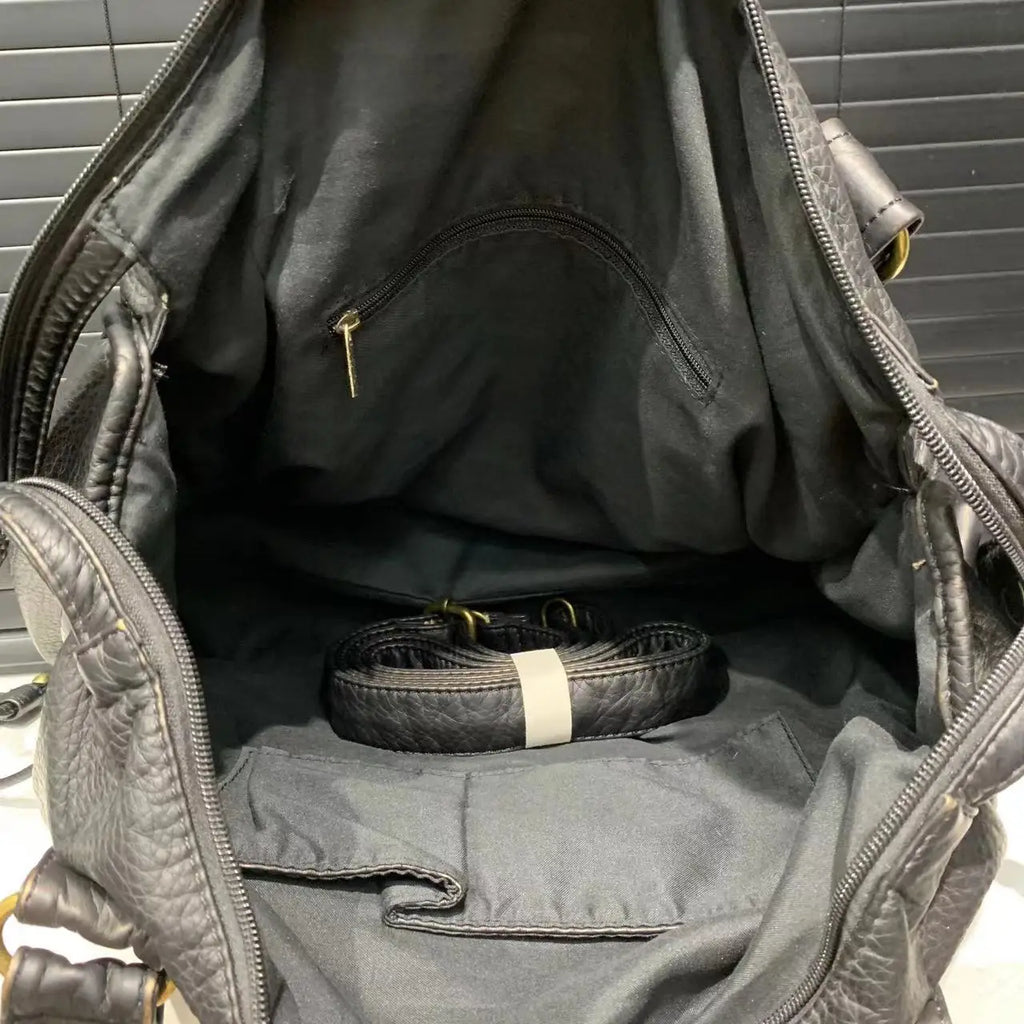 Y2K Washed Leather Motorcycle Shoulder Bag