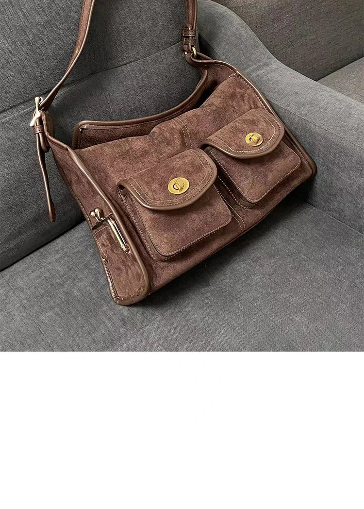 Women's Vintage Suede Pillow Crossbody Shoulder Bag - Nitamoje