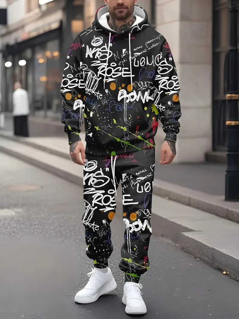 Men's 3D Graphic Print Hoodie & Pants Set