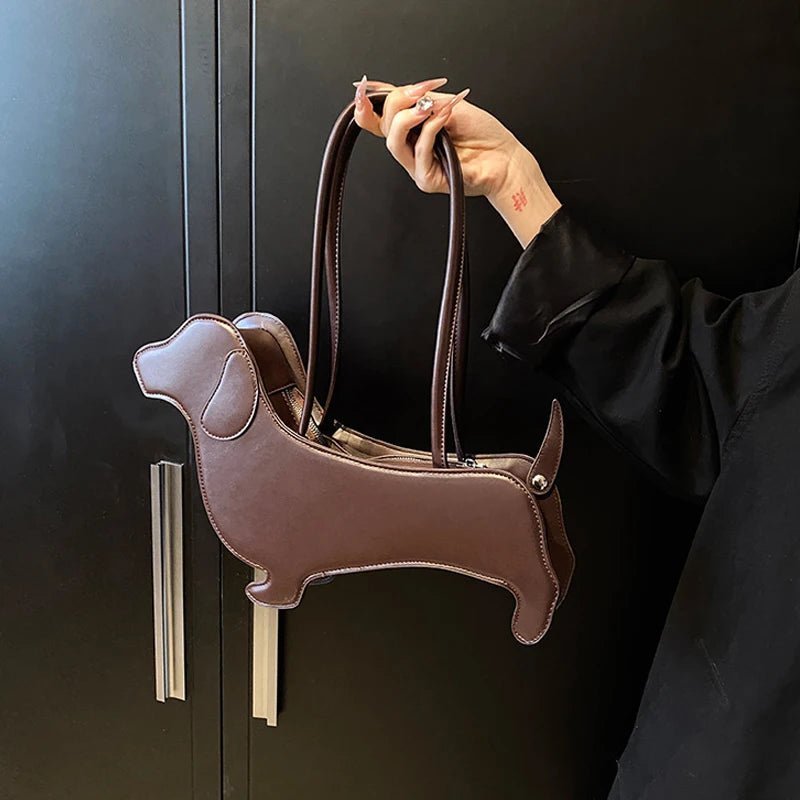 Three - dimensional Dachshund Shoulder Bag PU Leather Retro Handbag Design Underarm Bag For Women Trend Commut Bag - Nitamoje