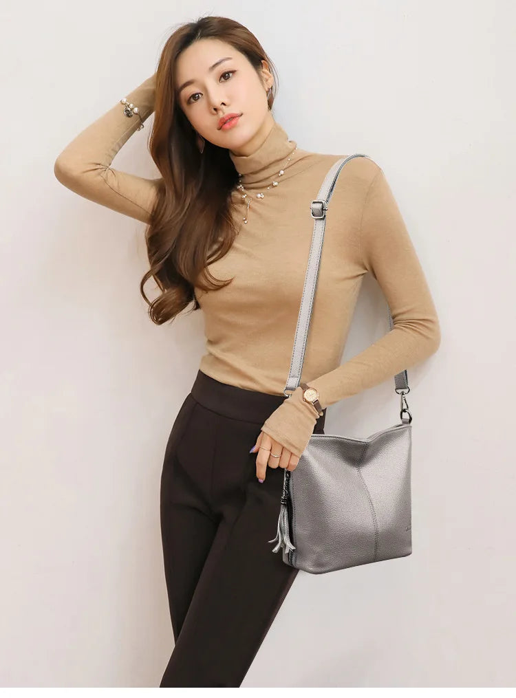 Solid Color High Quality Leather Tote Bag