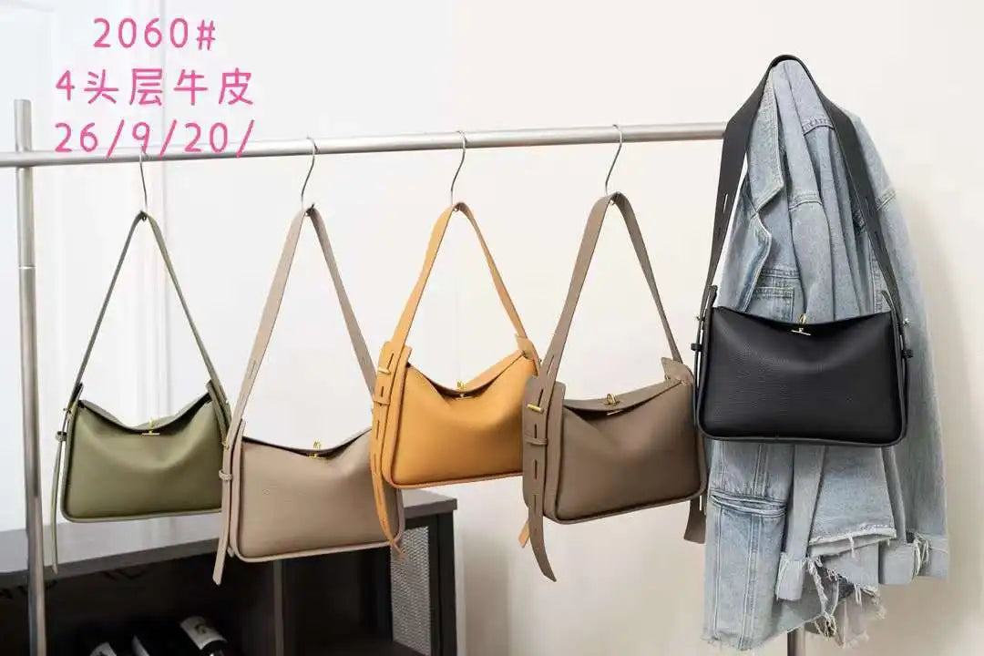 Niche Luxury Cowhide Wide Strap Large Capacity Shoulder Bag