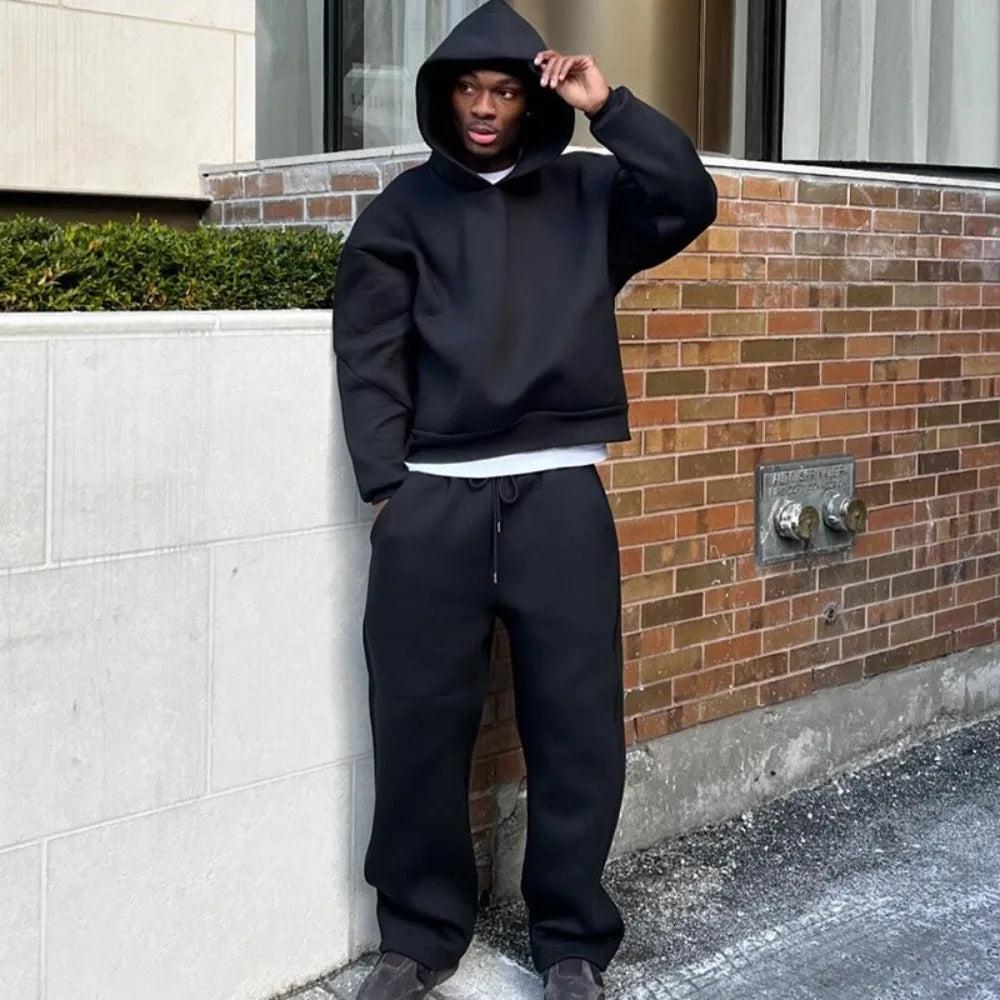Couples Solid Color Hoodie & Sweatpants Set