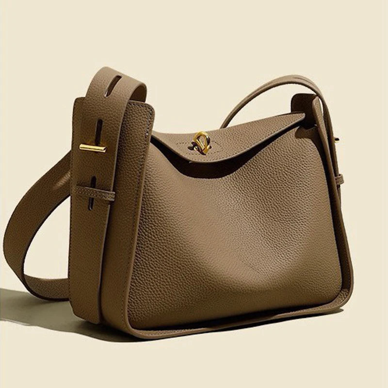 Niche Luxury Cowhide Wide Strap Large Capacity Shoulder Bag