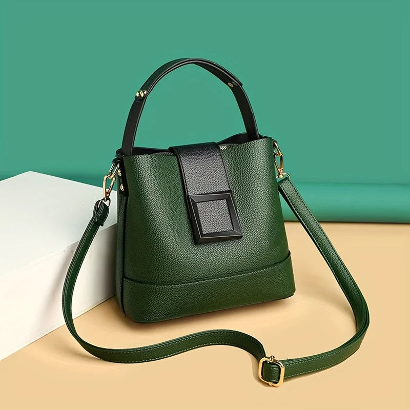 Elegant Solid Color Bucket Bag with Adjustable Shoulder Strap Versatile Crossbody Handbag for Women, Lightweight with Zipper.