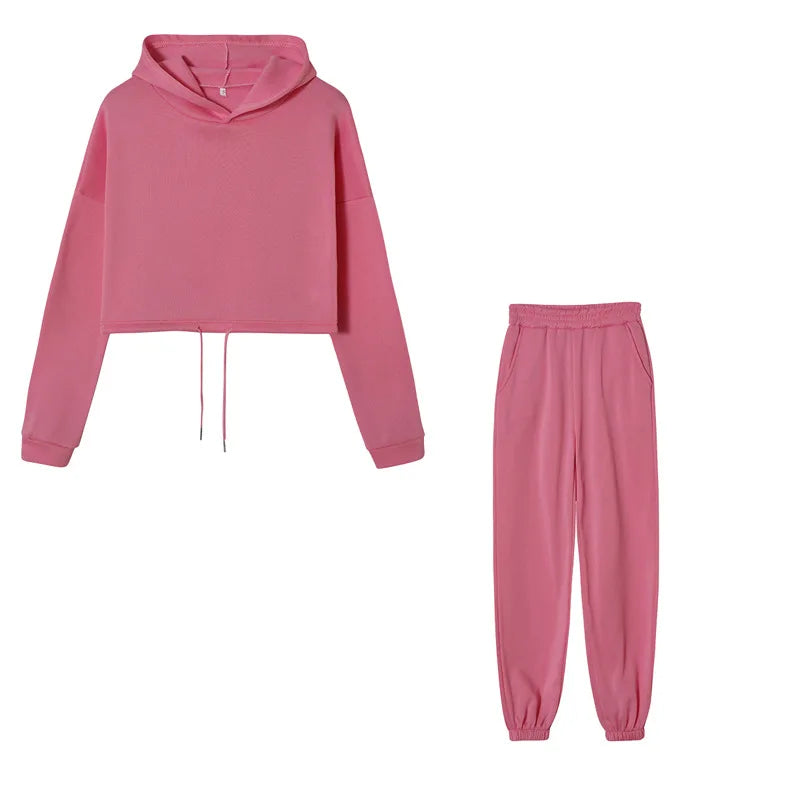 Winter Tracksuit Women Two Piece Set - Oversized Hoodie Sweatpants Solid Color Sportswear Suit |Casual Sweatshirt Trouser Set