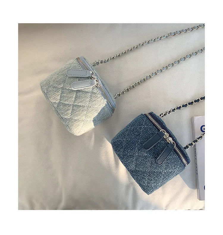 Mini Denim Chain Box Crossbody Bag