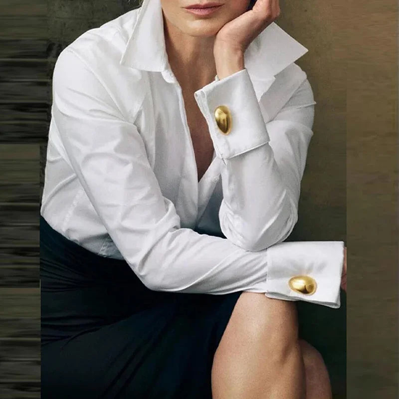 Turn Down Collar Button Office Blouse