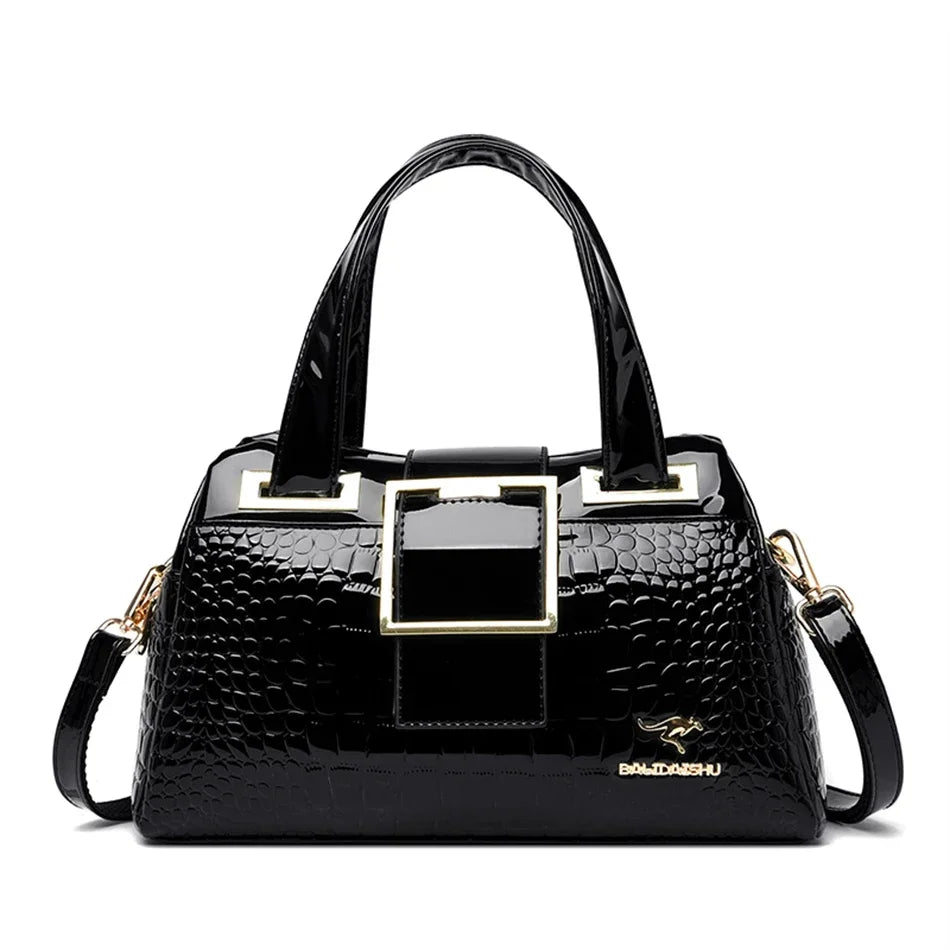 2-Layer Large Capacity Crocodile Pattern Boston Bag